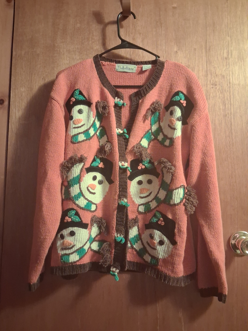 Orange Snowman Intarsia Cardigan Sweater - Festive Holiday Knit